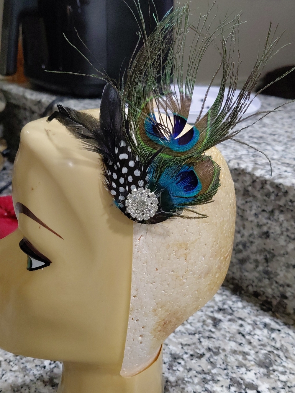 Peacock Feather Rhinestone Hair Fascinator - Green & Blue